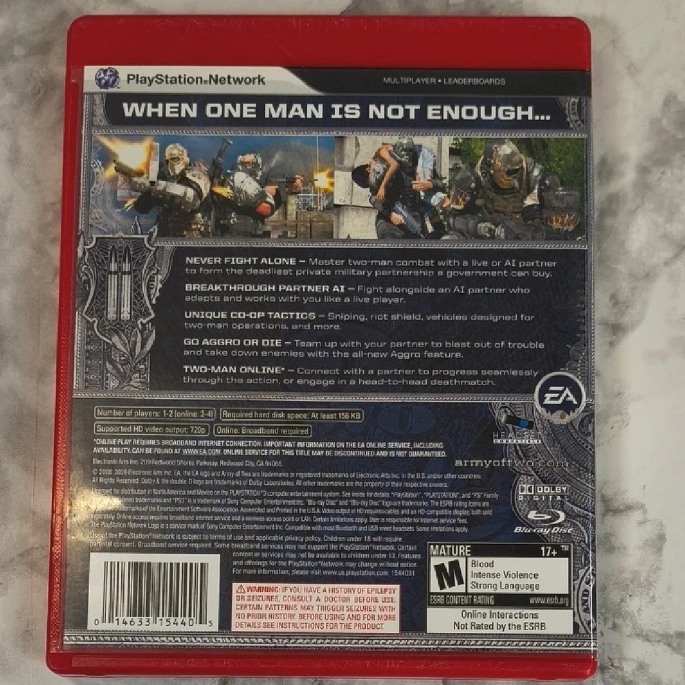 Army of Two for PlayStation 3 Game - Red Case